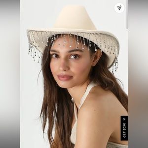 Lulus Rhinestone Rodeo Cream Chain Fringe Cowboy Hat